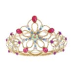Bejewelled Tiara Gold Metal with Multi Gems